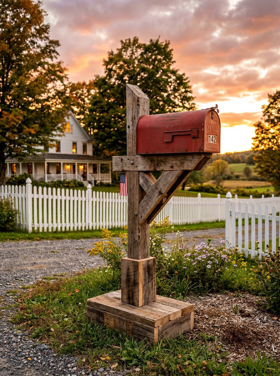 Farmhouse pallet mailbox post - 25 Pallet Mailbox Post Ideas