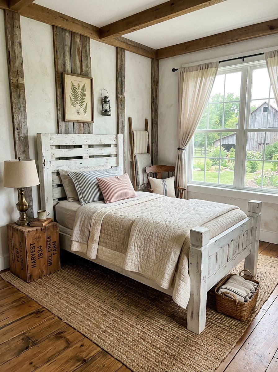 Farmhouse twin bed - 25 Twin pallet bed ideas