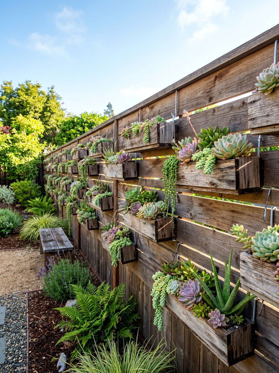 Fence Hanging Planter - 25 Pallet Succulent Garden Ideas