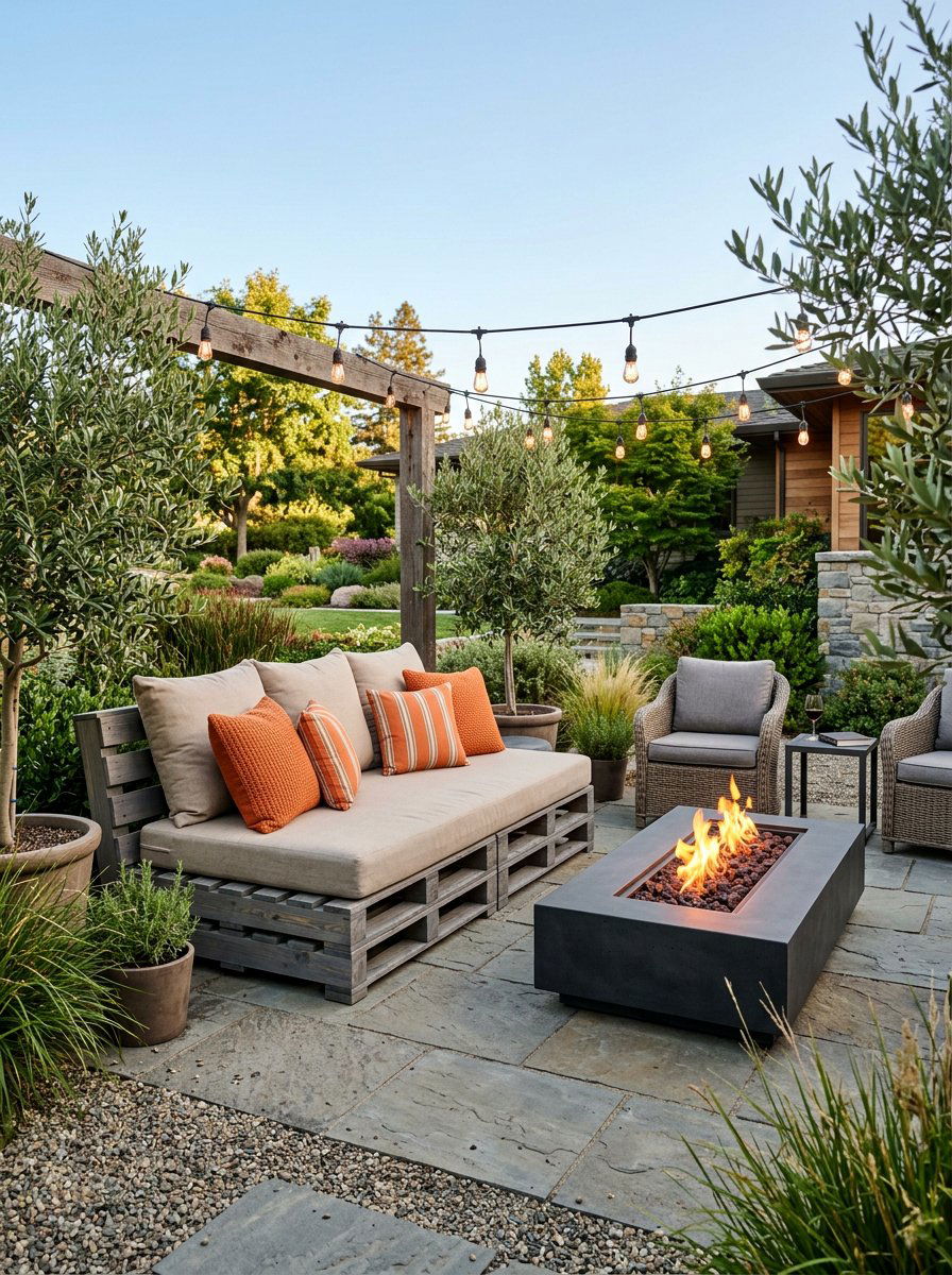 Fire feature space - 25 Outdoor pallet daybed ideas