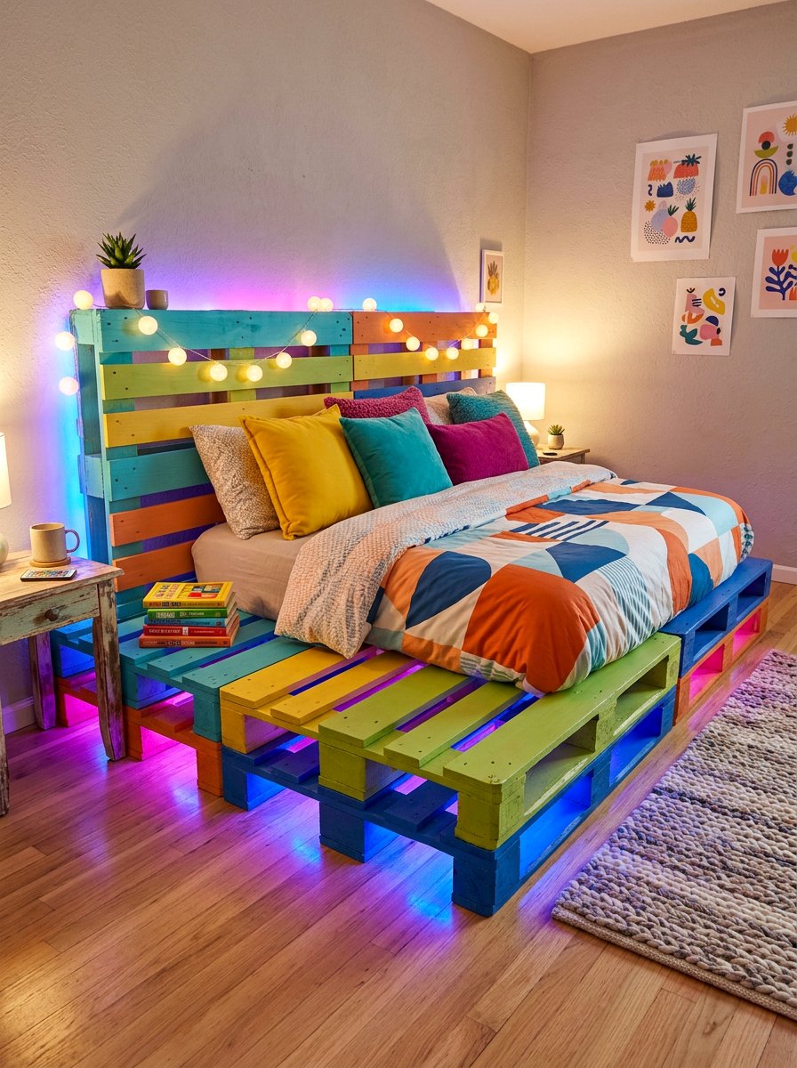 Floating Pallet Bed - 25 Pallet bed frame with LED strip ideas