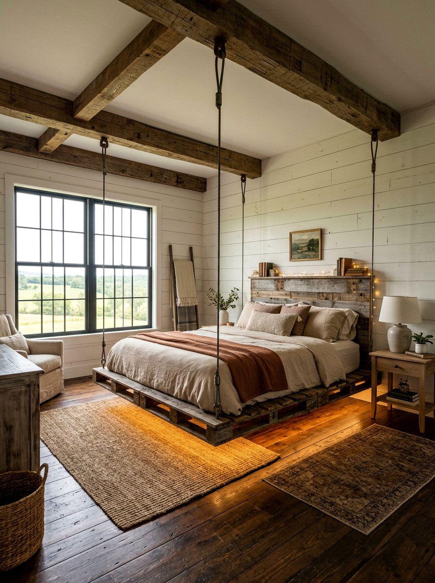 Floating Pallet Bed - 25 Farmhouse pallet bed ideas