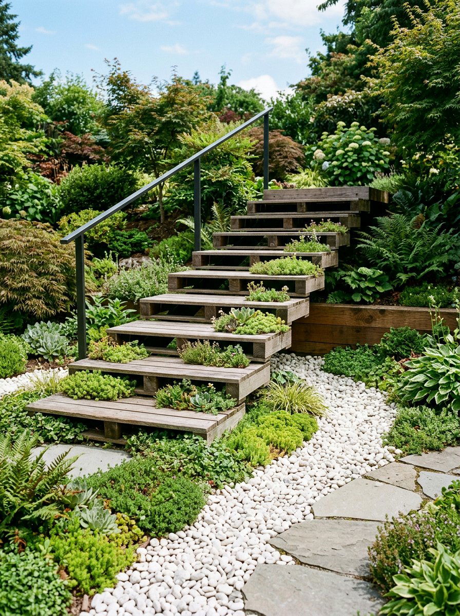 Floating Pallet Garden Stairway - 25 Pallet Staircase for Garden Ideas