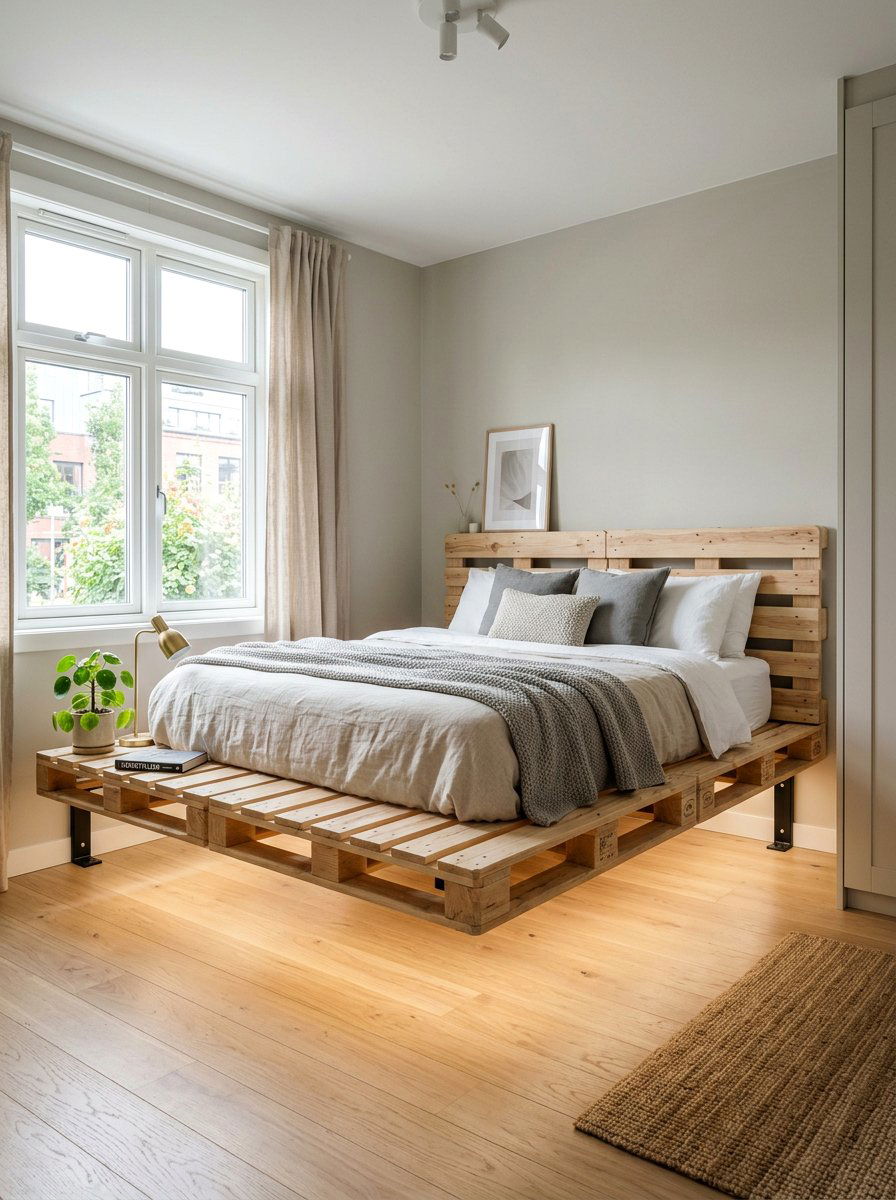 Floating pallet bed - 25 Pallet bed ideas for small bedroom