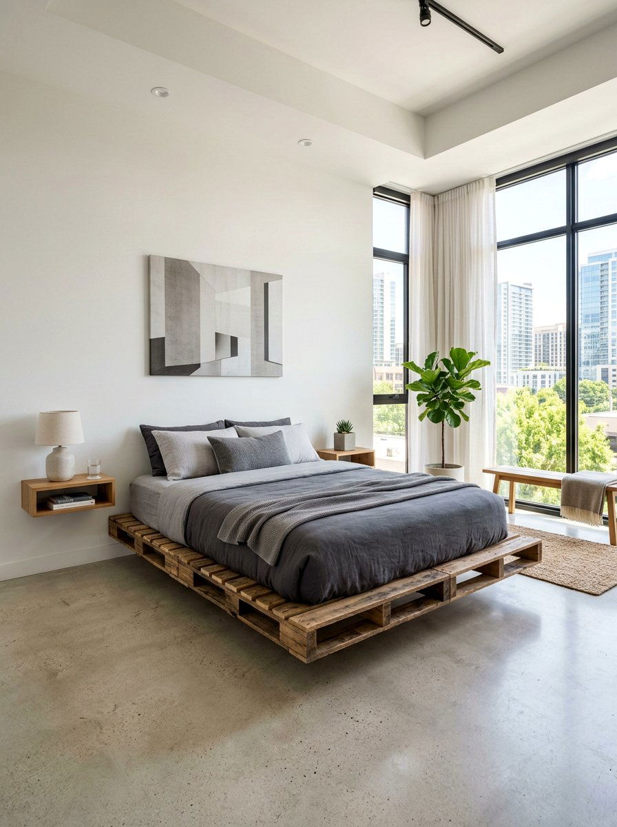 Floating pallet bed double - 25 Double pallet bed ideas