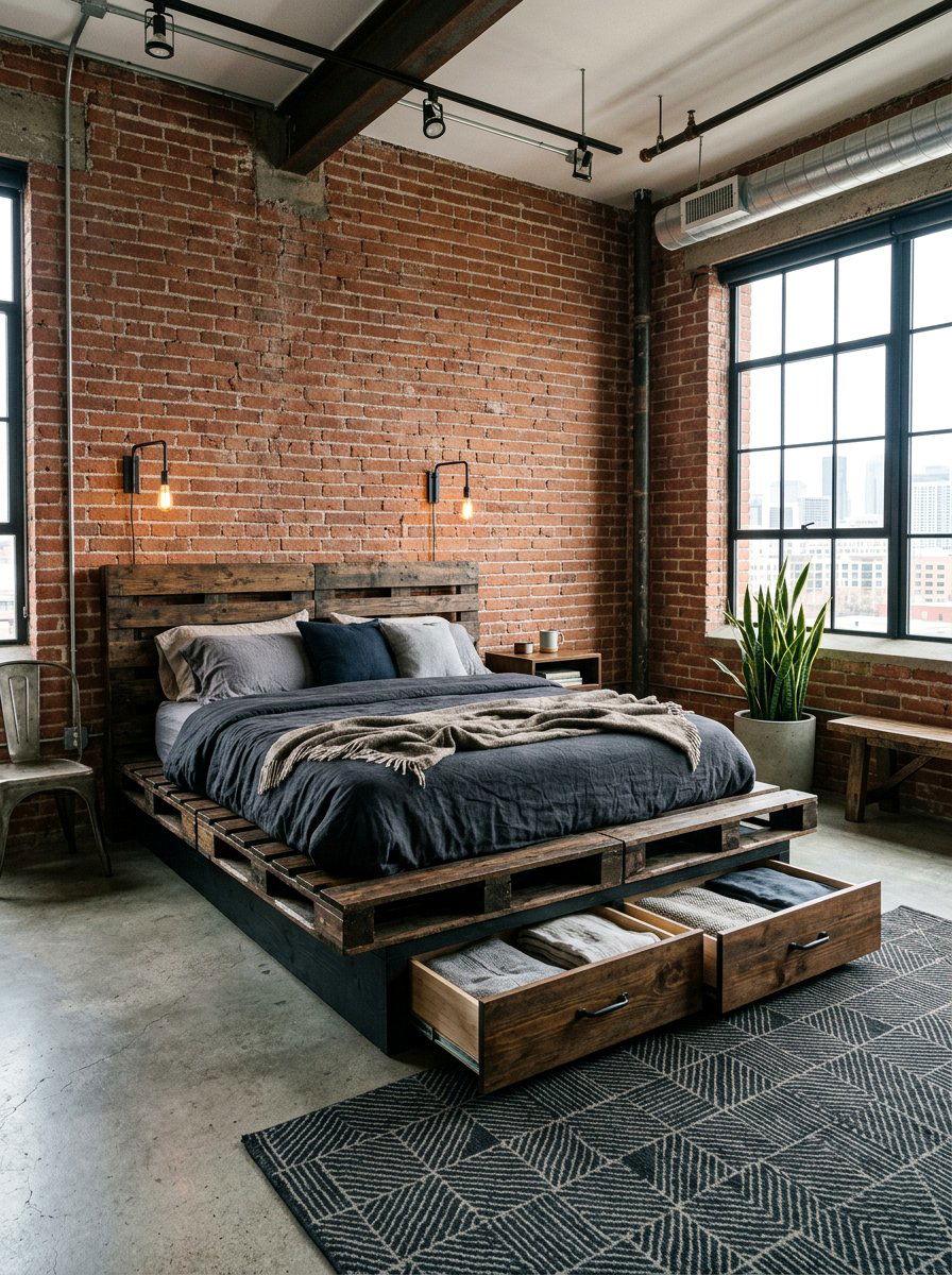 Floating pallet bed with storage - 25 Pallet storage bed frame ideas