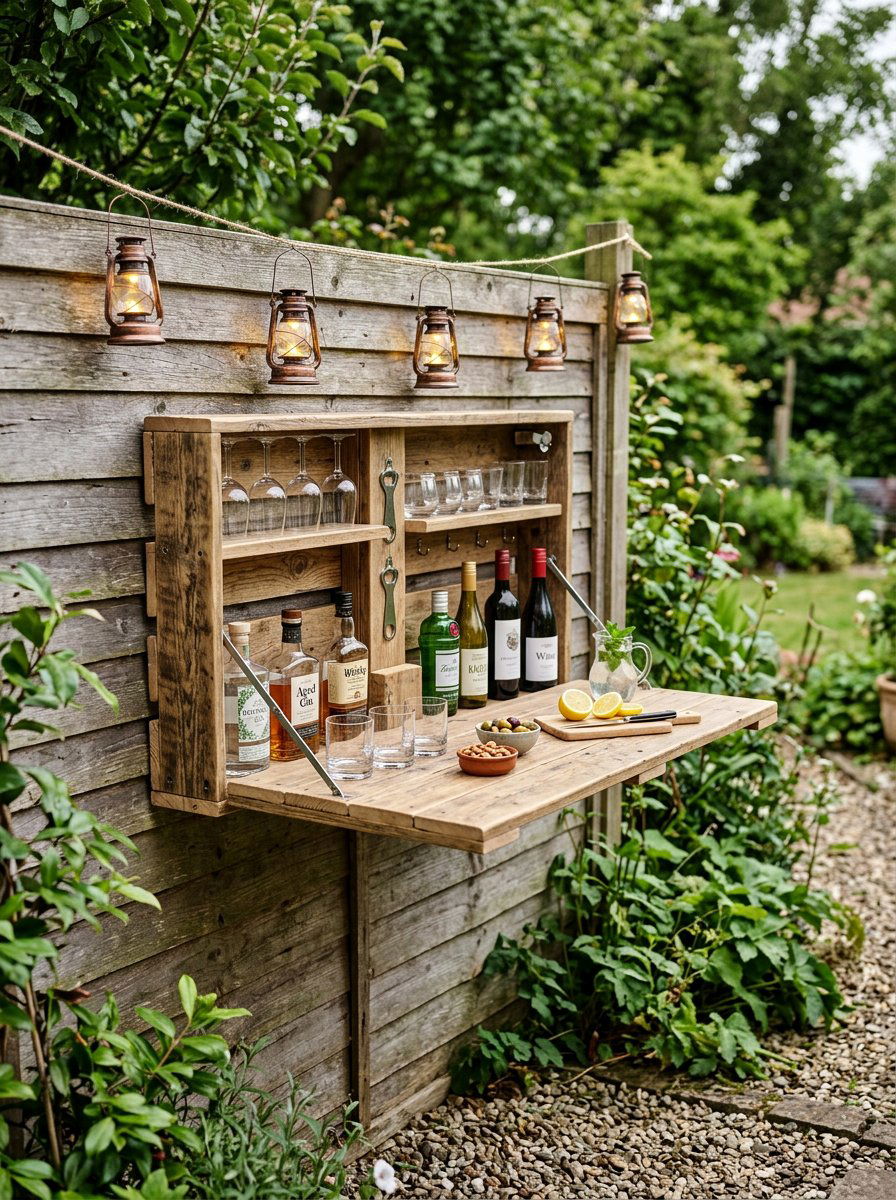 Fold Down Pallet Bar - 25 Pallet Wine Bar for Patio Ideas
