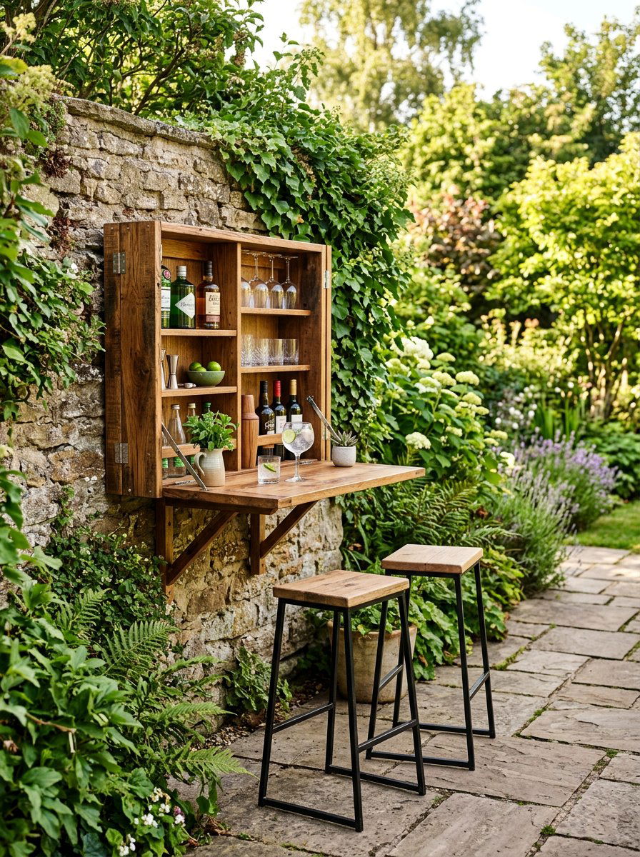 Fold Down Wall Bar - 25 Pallet Outdoor Bar Ideas