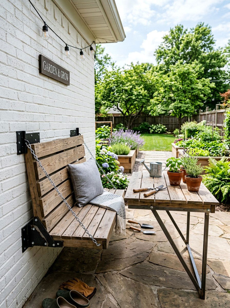 Fold Down Wall Mounted Bench - 25 Pallet Potting Bench Ideas