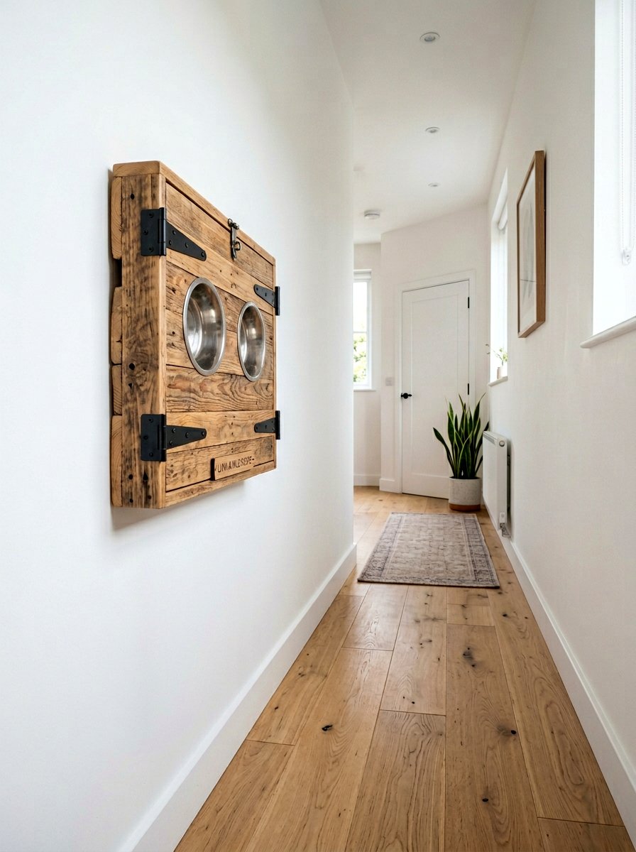 Fold Down Wall Pet Feeder - 25 Pallet Pet Feeding Station Ideas