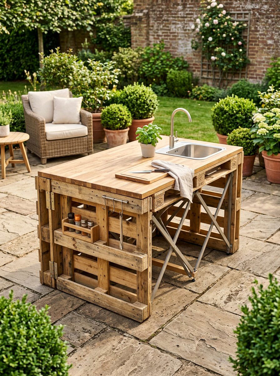 Foldable Pallet Kitchen Island - 25 Pallet Outdoor Kitchen Island Ideas