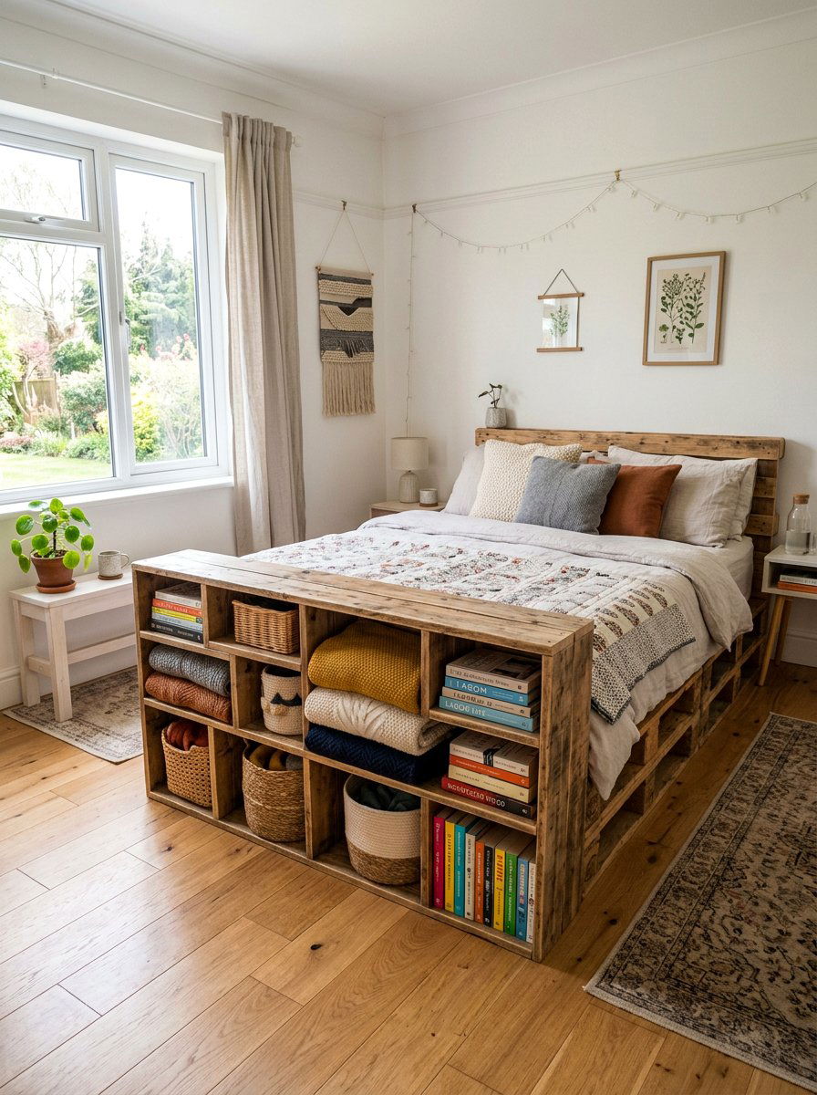 Footboard Cube Storage Bed - 25 Pallet bed ideas with hidden storage