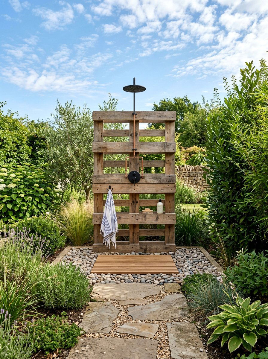 Freestanding Outdoor Shower - 25 Pallet Outdoor Shower Ideas