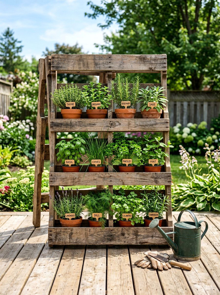 Freestanding Pallet Herb Rack - 25 Pallet Wall Planter Ideas