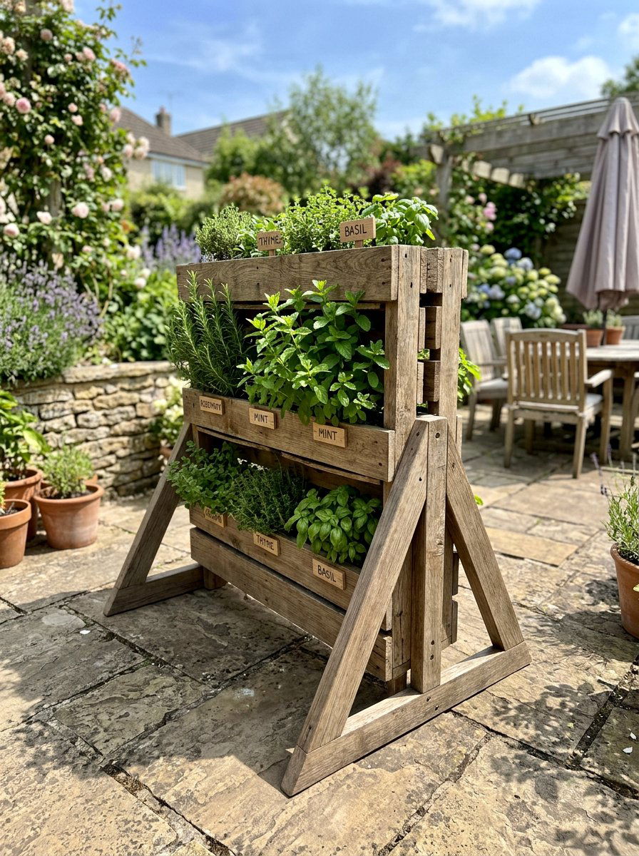 Freestanding pallet herb planter - 25 Pallet Vertical Herb Garden Ideas
