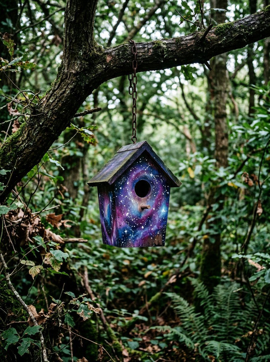 Galaxy Theme Birdhouse - 25 birdhouse painting ideas