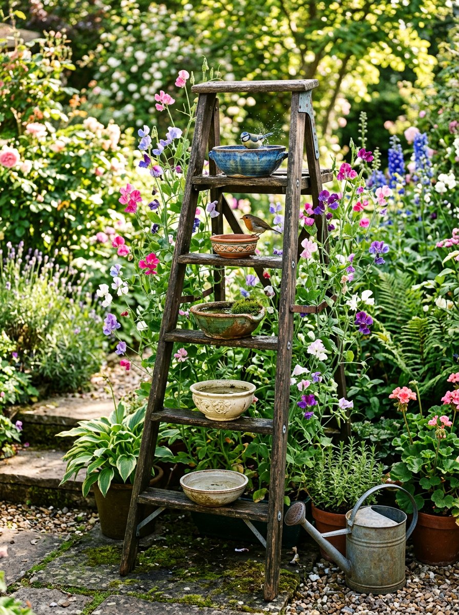 Garden Ladder Bird Bath - 25 unique bird bath ideas