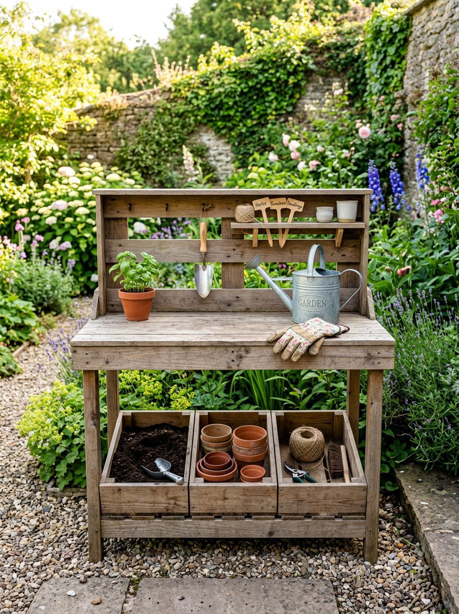 Garden Potting Station - 25 Pallet Garden Shed Ideas