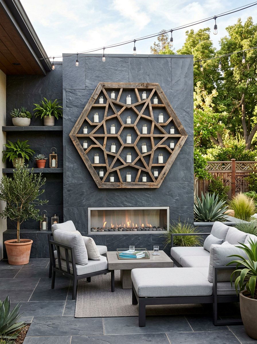 Geometric Pallet Candle Frame - 25 Pallet Outdoor Candle Holder Ideas