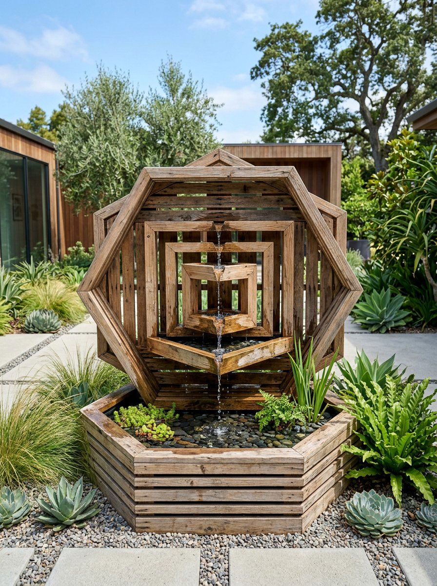 Geometric Pallet Fountain Box - 25 Pallet Water Fountain Base Ideas