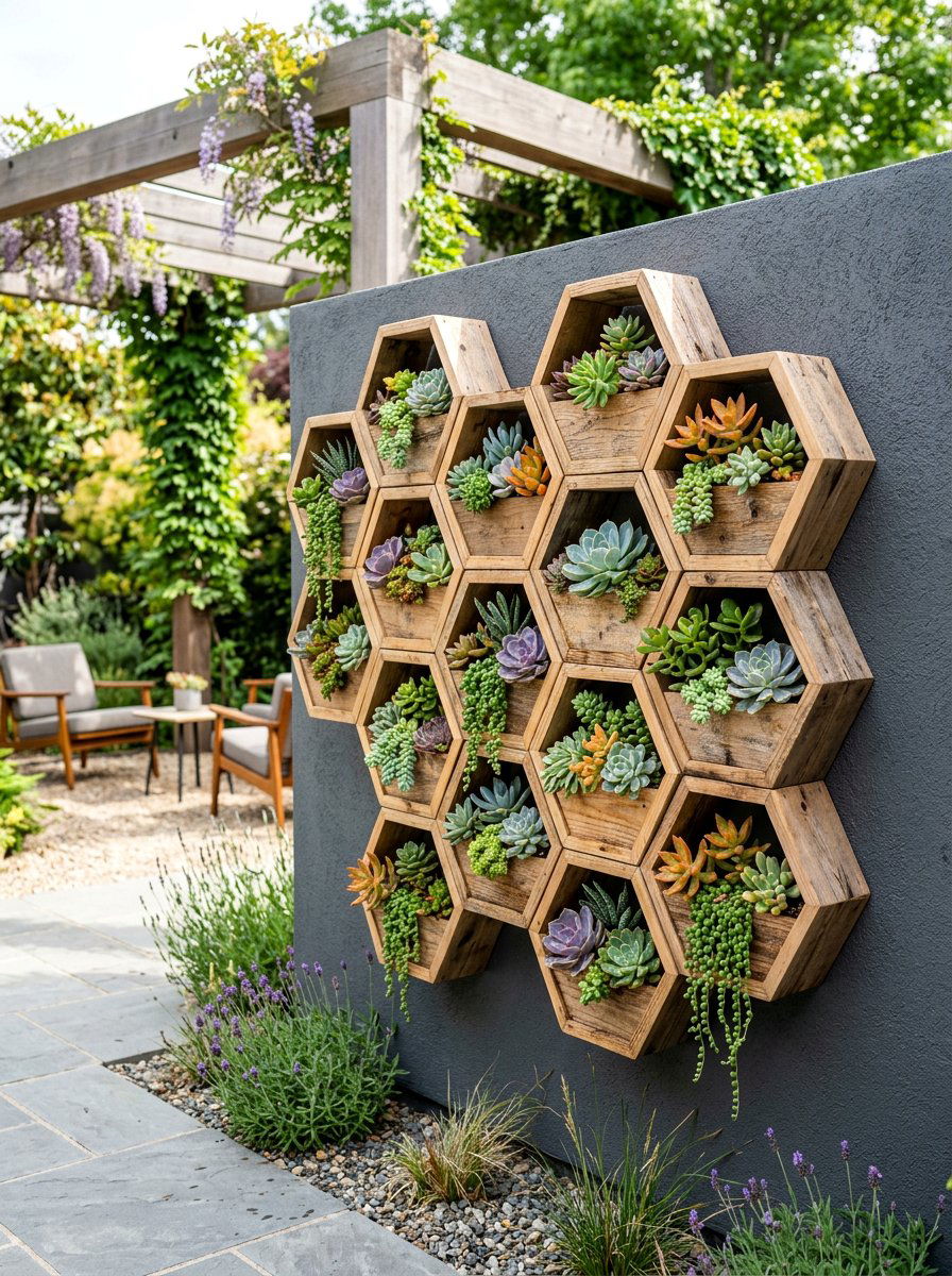 Geometric Wall Planter - 25 Pallet Succulent Garden Ideas