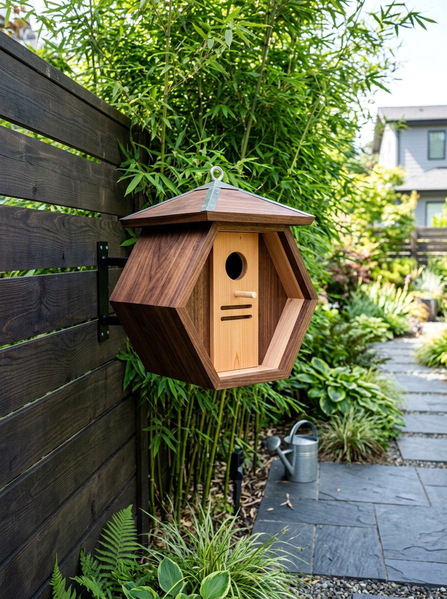 Geometric Wood Birdhouse - 25 unique birdhouse ideas