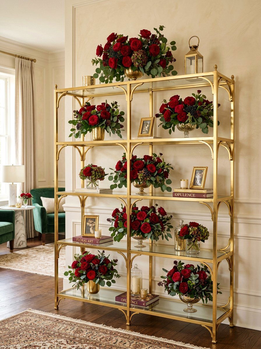 Gold Shelving Floral Display - 25 bloom bar ideas