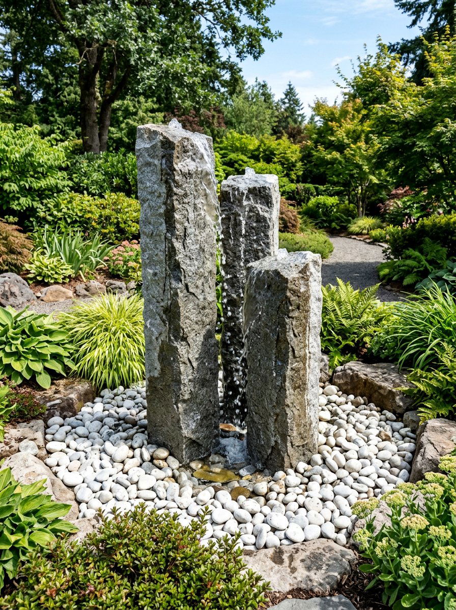 Granite column water feature - 25 backyard fountain ideas