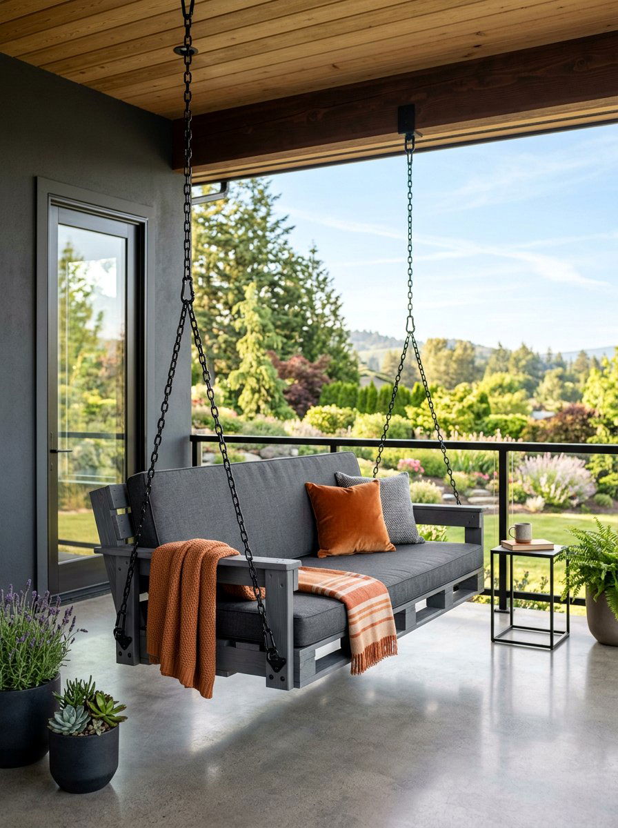 Grey Pallet Swing - 25 Pallet Swing for Porch Ideas