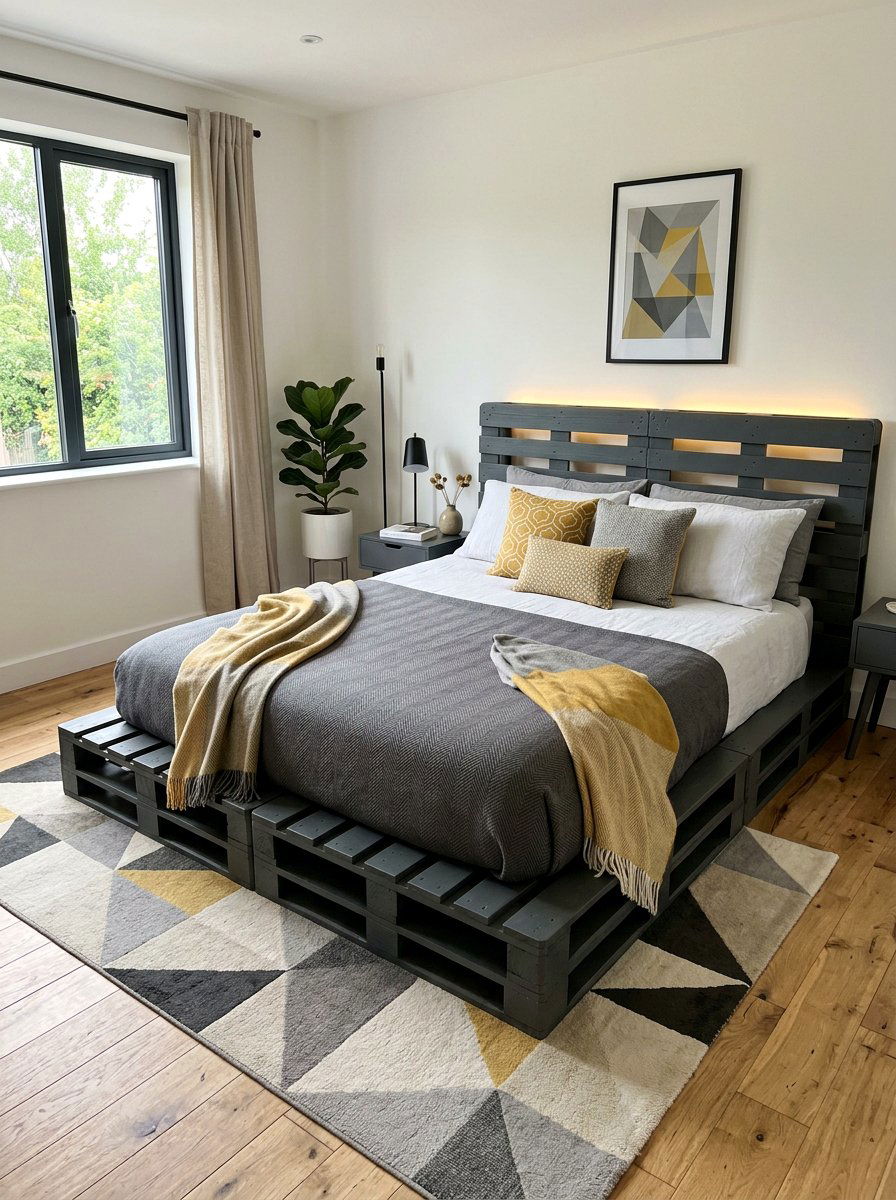 Grey painted pallet bed - 25 Pallet bed ideas for boys room