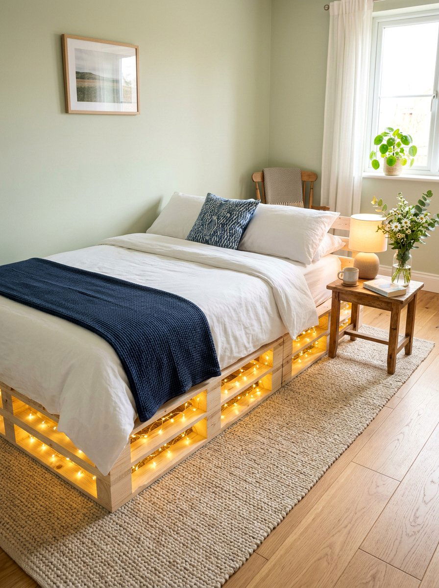Guest Room Pallet Bed Lights - 25 Pallet bed ideas with string lights