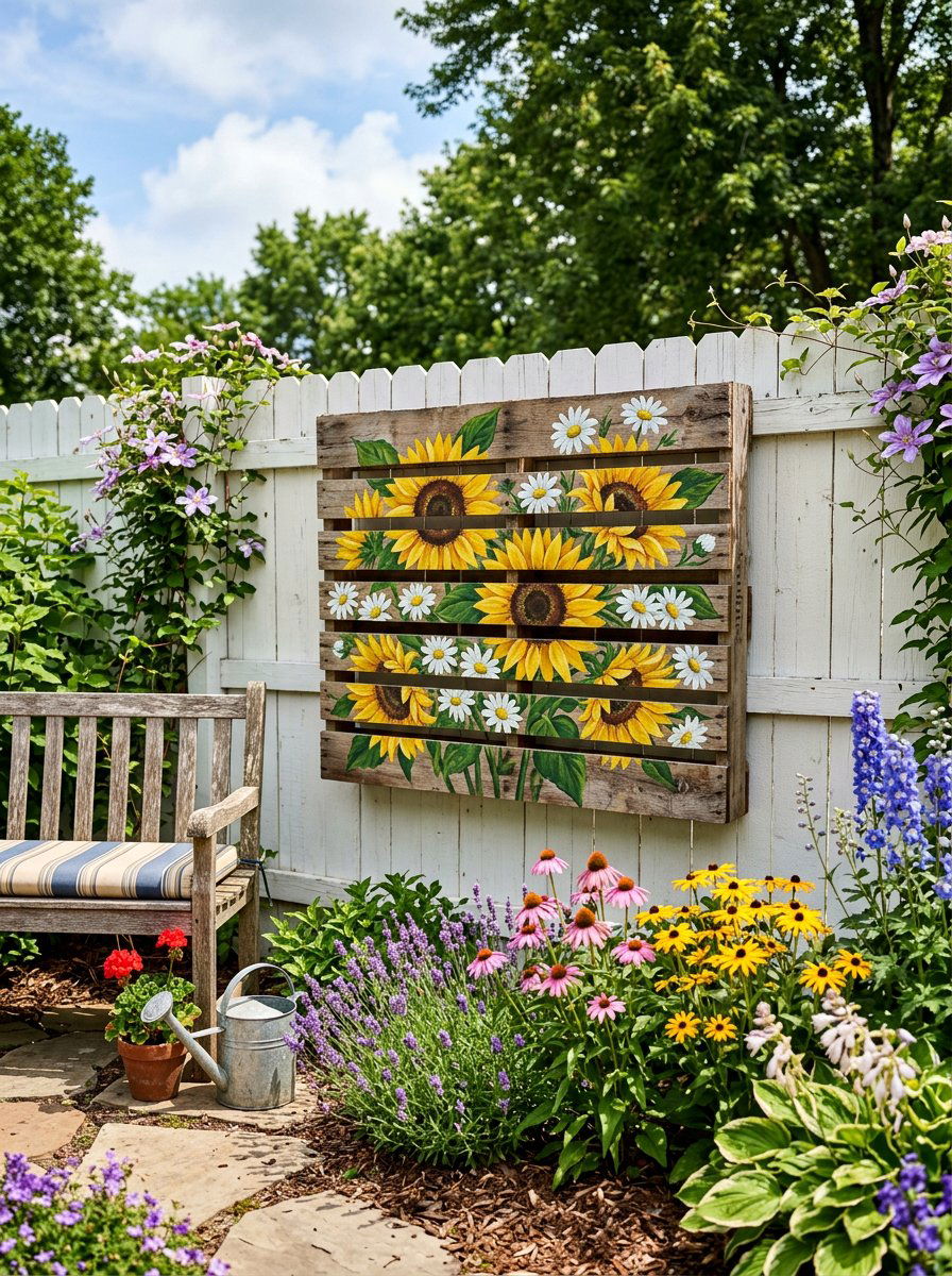 Hand Painted Floral Pallet - 25 Pallet Outdoor Sign Ideas