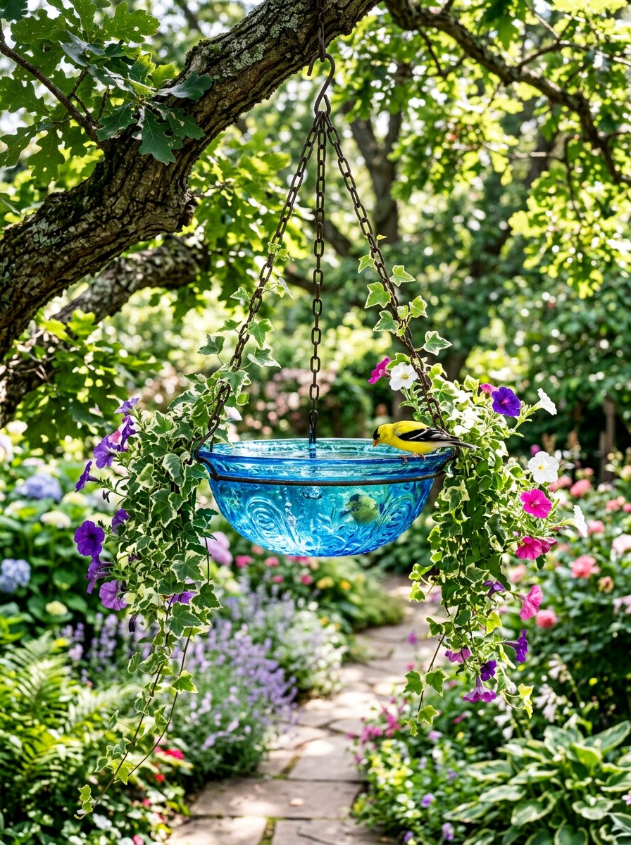Hanging Glass Bird Bath - 25 unique bird bath ideas