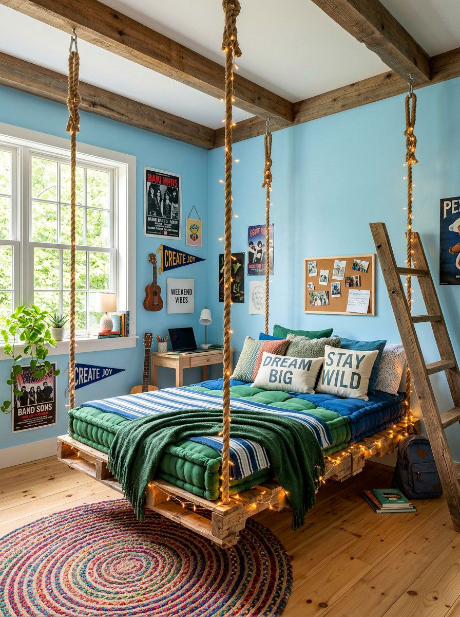 Hanging Pallet Bed - 25 Pallet bed ideas for teenagers