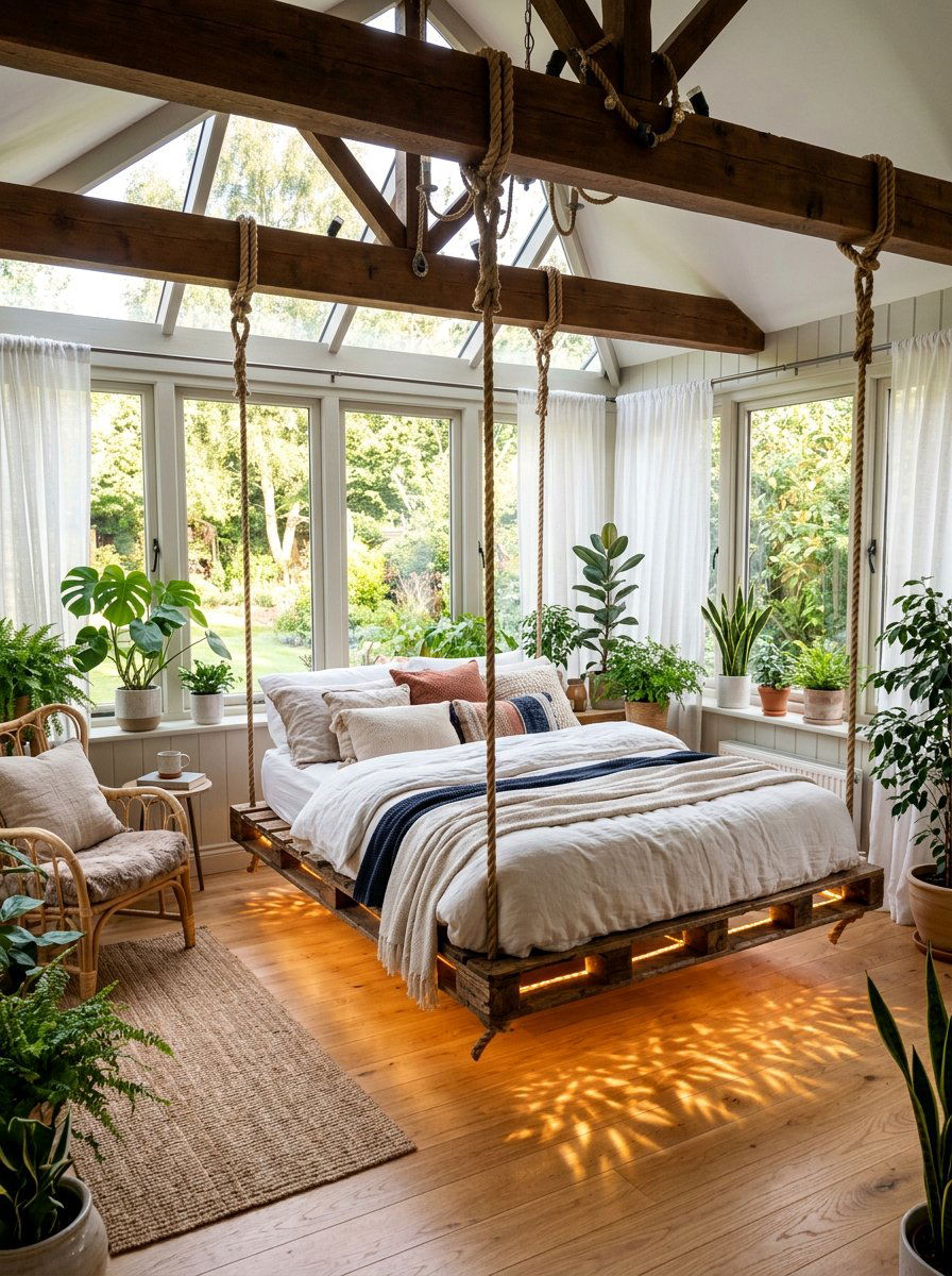 Hanging Pallet Bed - 25 Pallet bed ideas with lights underneath