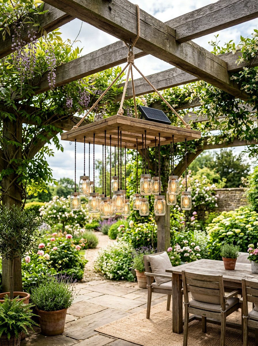 Hanging Pallet Solar Chandelier - 25 Pallet Solar Light Holder Ideas