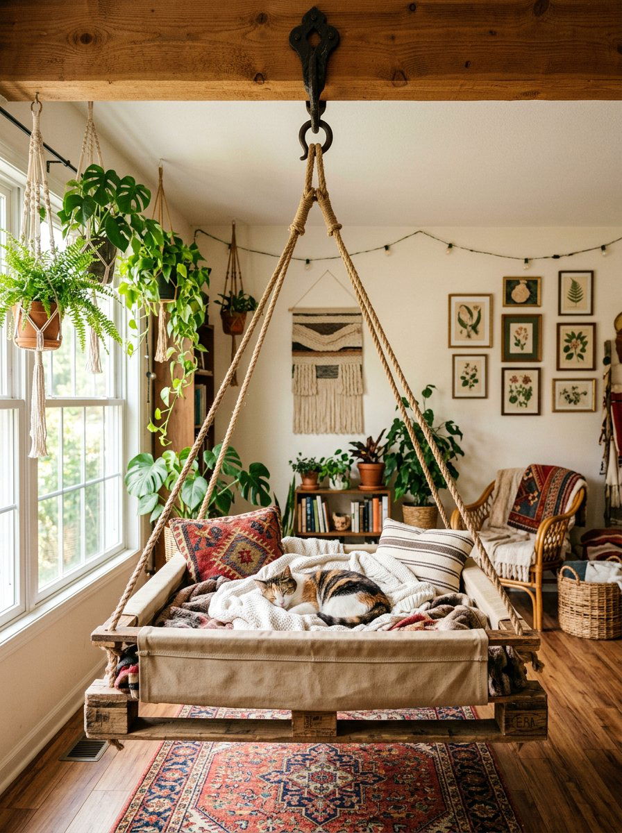 Hanging pallet hammock bed - 25 pallet cat bed ideas