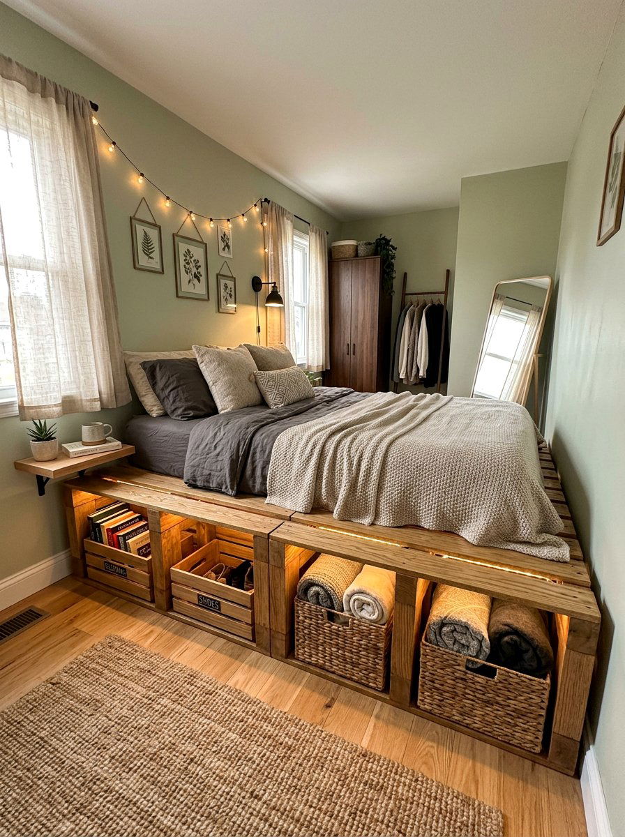 Headboard Pallet Bed - 25 Pallet bed frame with LED strip ideas