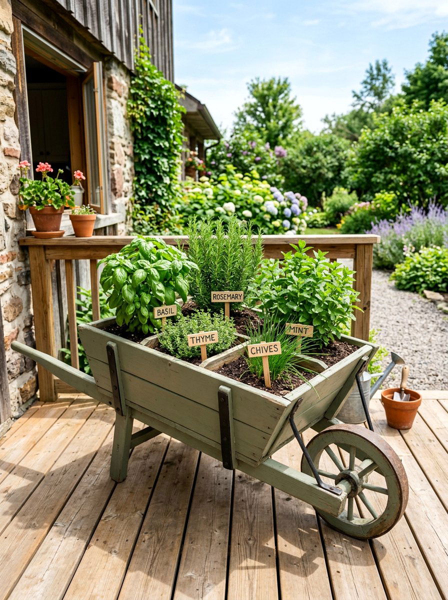 Herb Garden Wheelbarrow Planter - 25 Pallet Wheelbarrow Planter Ideas