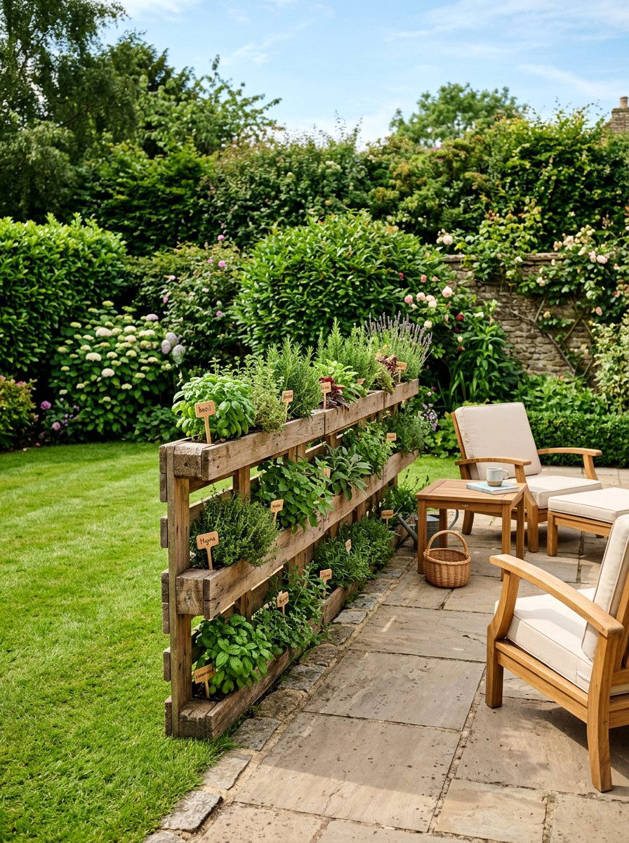Herb garden pallet partition - 25 Pallet Vertical Herb Garden Ideas