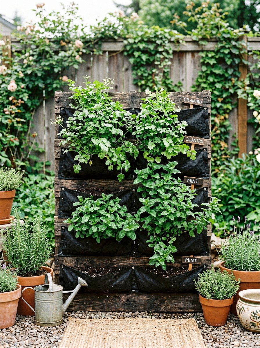 Herb garden pallet pocket - 25 Pallet Vertical Herb Garden Ideas