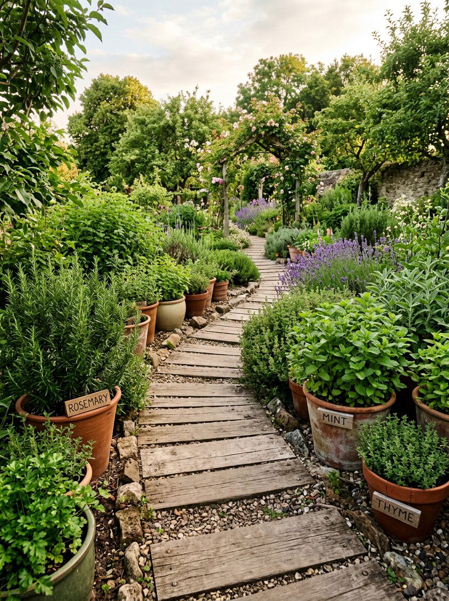 Herb garden wood trail - 25 Pallet Garden Pathway Ideas