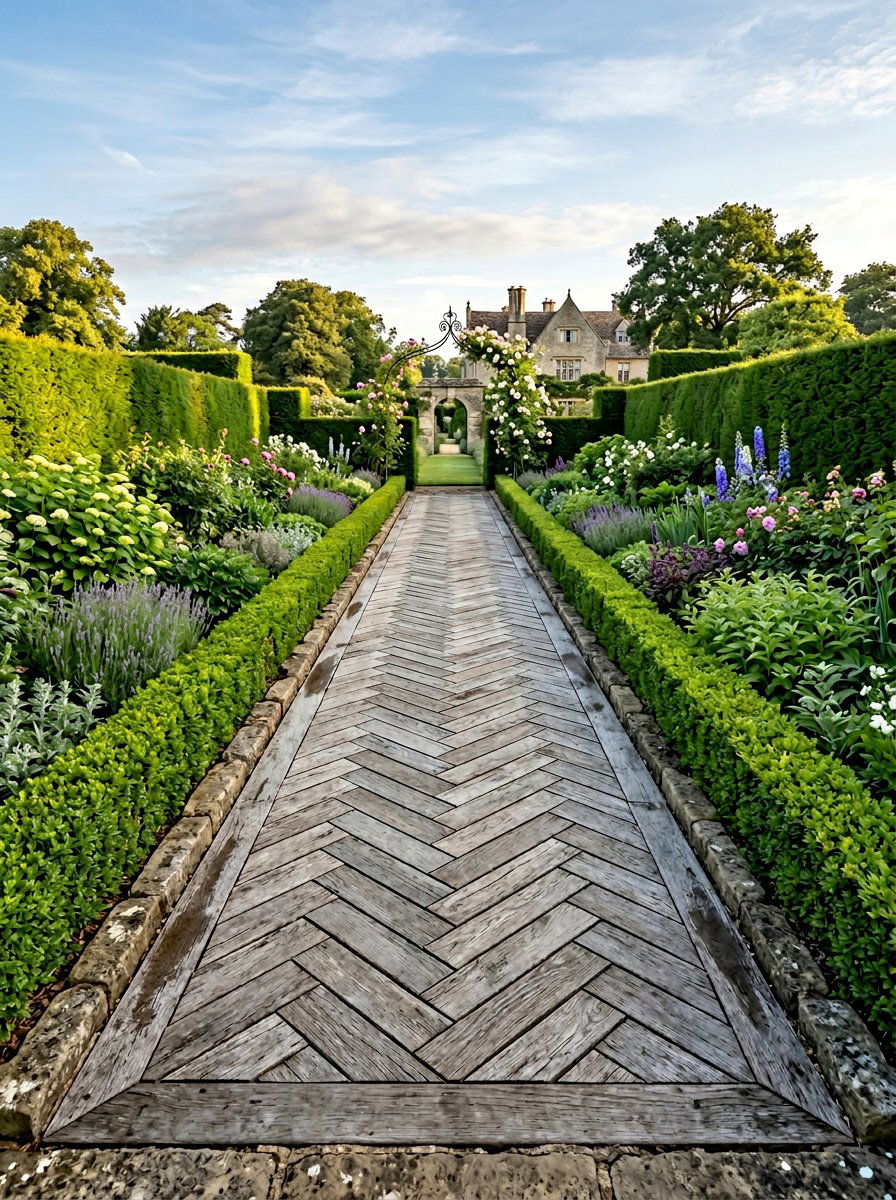 Herringbone garden path - 25 Pallet Garden Pathway Ideas