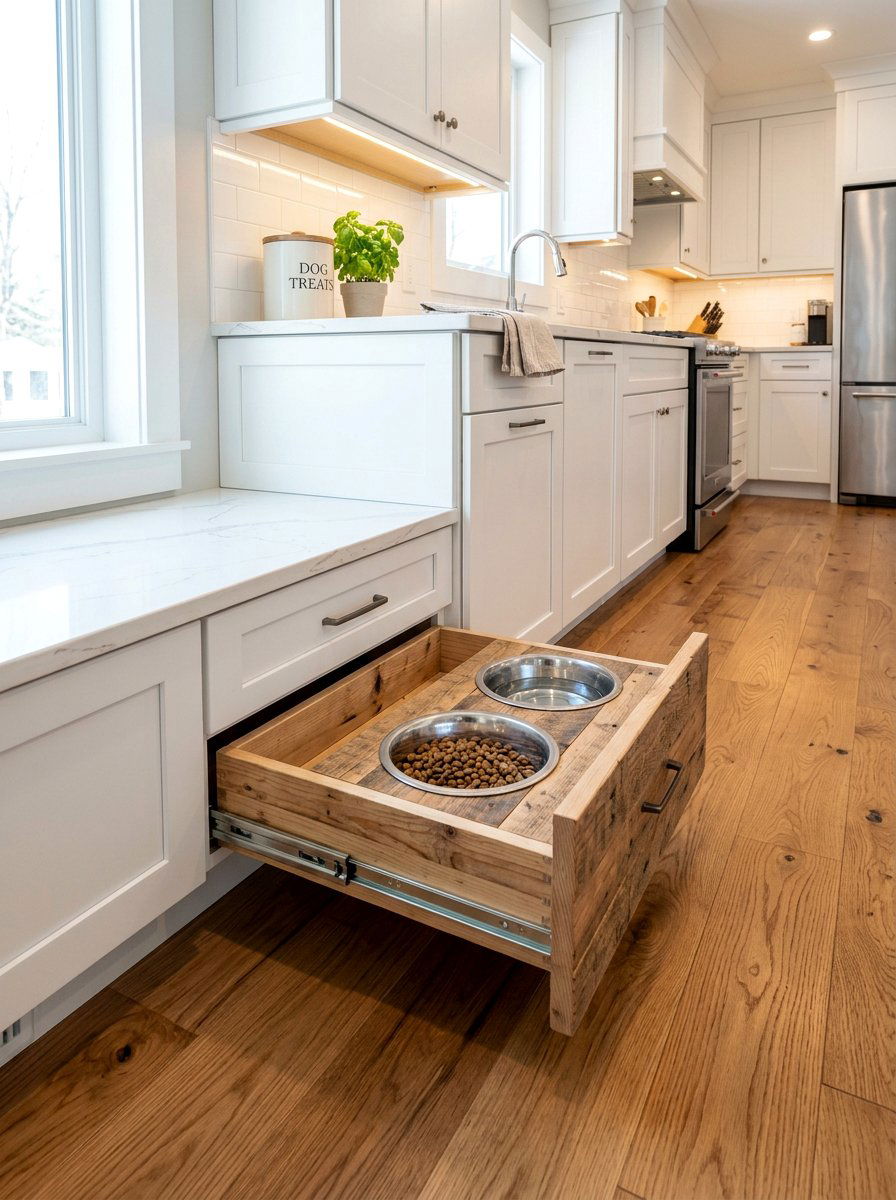 Hidden Dog Bowl Drawer - 25 Pallet Pet Feeding Station Ideas