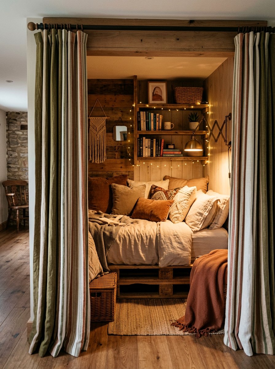 Hidden Pallet Nook - 25 Pallet reading nook bed ideas