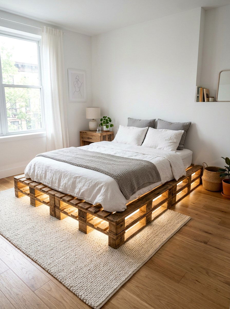 Hidden pallet bed lights - 25 Lighted pallet bed frame ideas