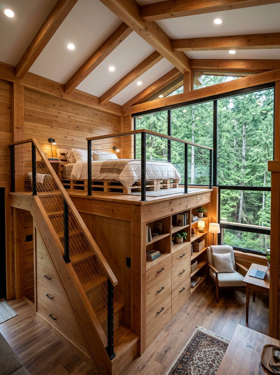 High Platform Bedroom - 25 Pallet bed ideas for cabin