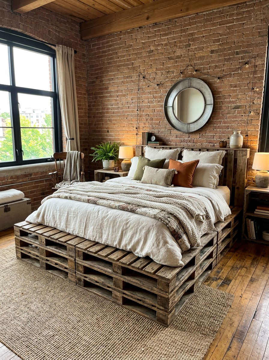 High pallet bed frame - 25 Double pallet bed ideas