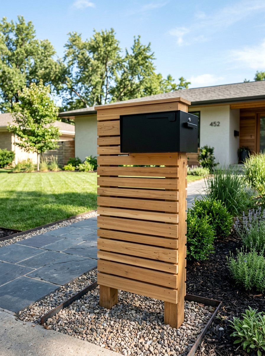 Horizontal slat pallet mailbox post - 25 Pallet Mailbox Post Ideas