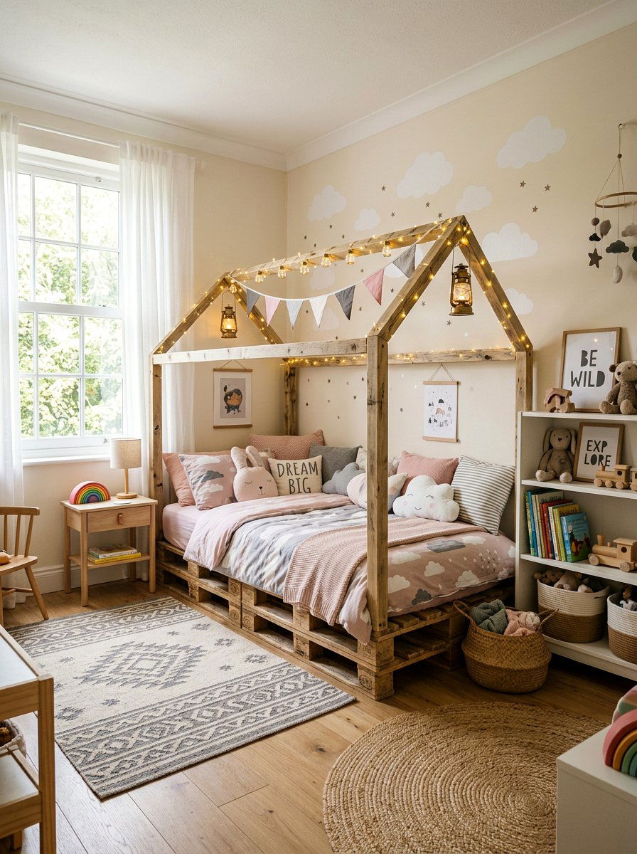 House Frame Top Pallet - 25 Pallet bed ideas for kids room